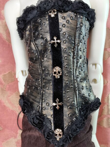 Antique Bronze 1/3 Bjd Unisex Corset, Black Rose Trim