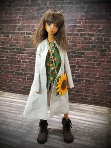Long Sleeve Coat Outfit With Sunflower Bag For Girl Or Boy Msd 1/4 Bjd